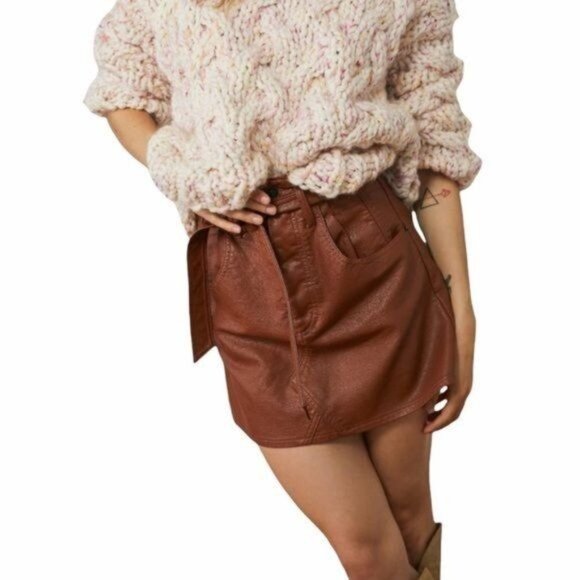Free People East of Eden Vegan Leather Mini Skirt, Size 27 NWT - Picture 2 of 11